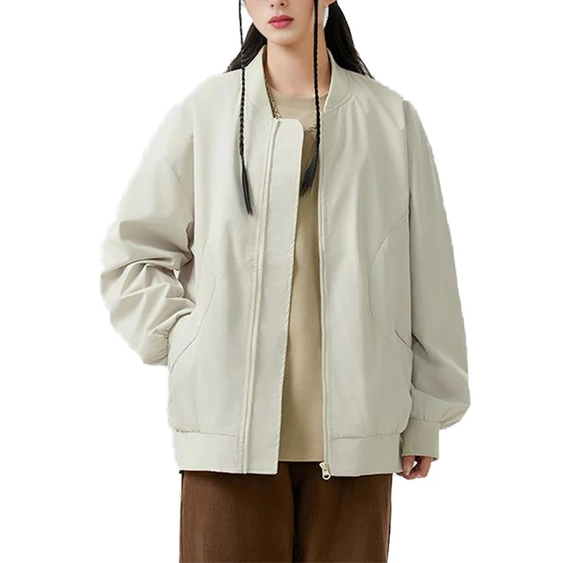 Men s Long Sleeve Baseball Jacket Solid Color Zip Up Stand Collar Casual Lightweight Coat