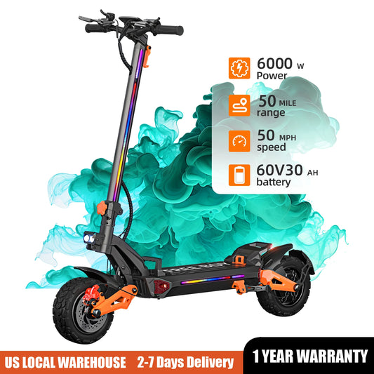 Powerful Dual Motor Electric Scooter for Adults 6000W, 55Miles Range, 11'' Off-road Tires, Fast Electric Scooter 50Mph