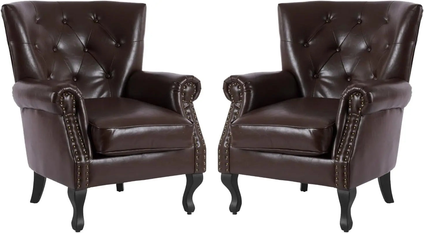 PU Leather Accent Chair, Modern Armchair Living Room Chair, Upholstered Club Chair with Rivet Trim,Mid-Century Sofa Chair