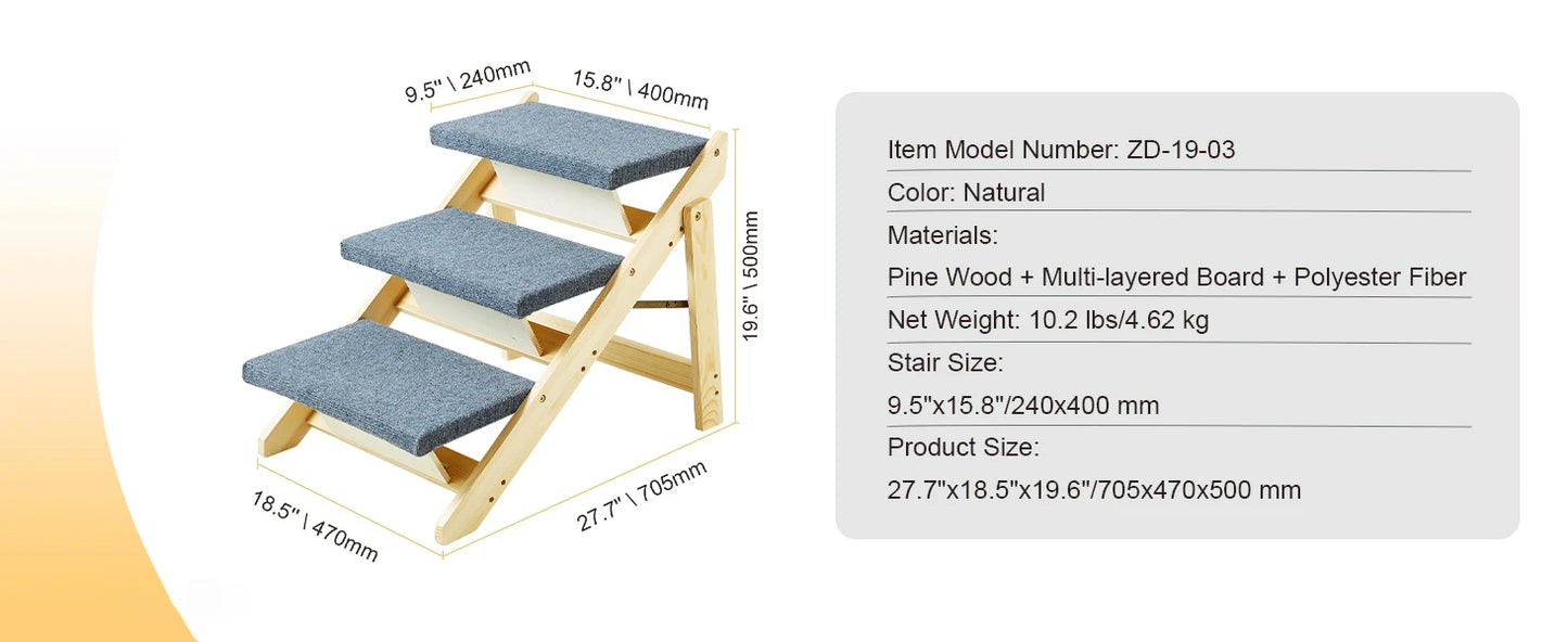 SucceBuy Wooden Pet Steps and Ramp Combo 2-in-1 Design Foldable Access for Beds Steps Structure for Pets of Small to Large Size