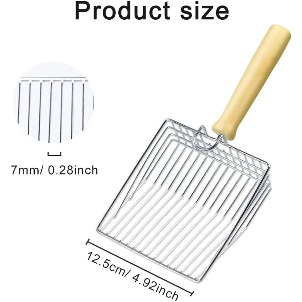 Pilarmuture Cat Litter Scoop,Stainless Steel Durable Wooden Handle,Solid Durable Kitty Litter Scoop Easy to Scoop,Polished Smoot