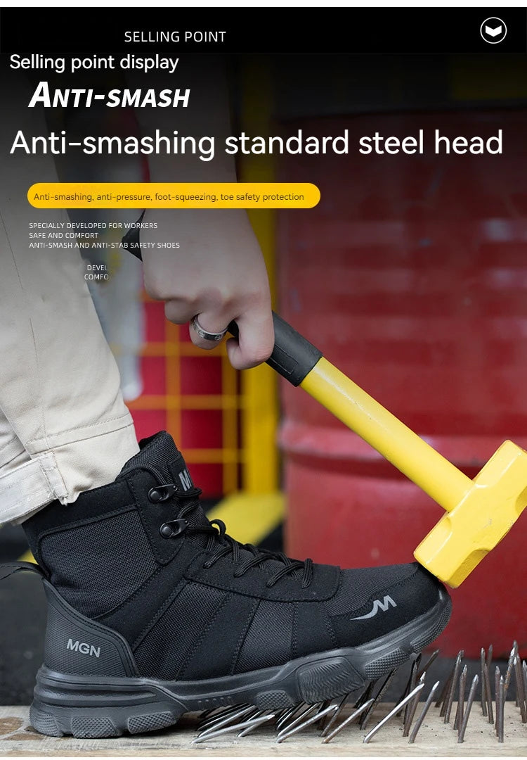 Mens Safety Shoes Steel Toe Metatarsal Protection Anti-Puncture Indestructible Shoes Trail Running Shoes Outdoor Protective Boot