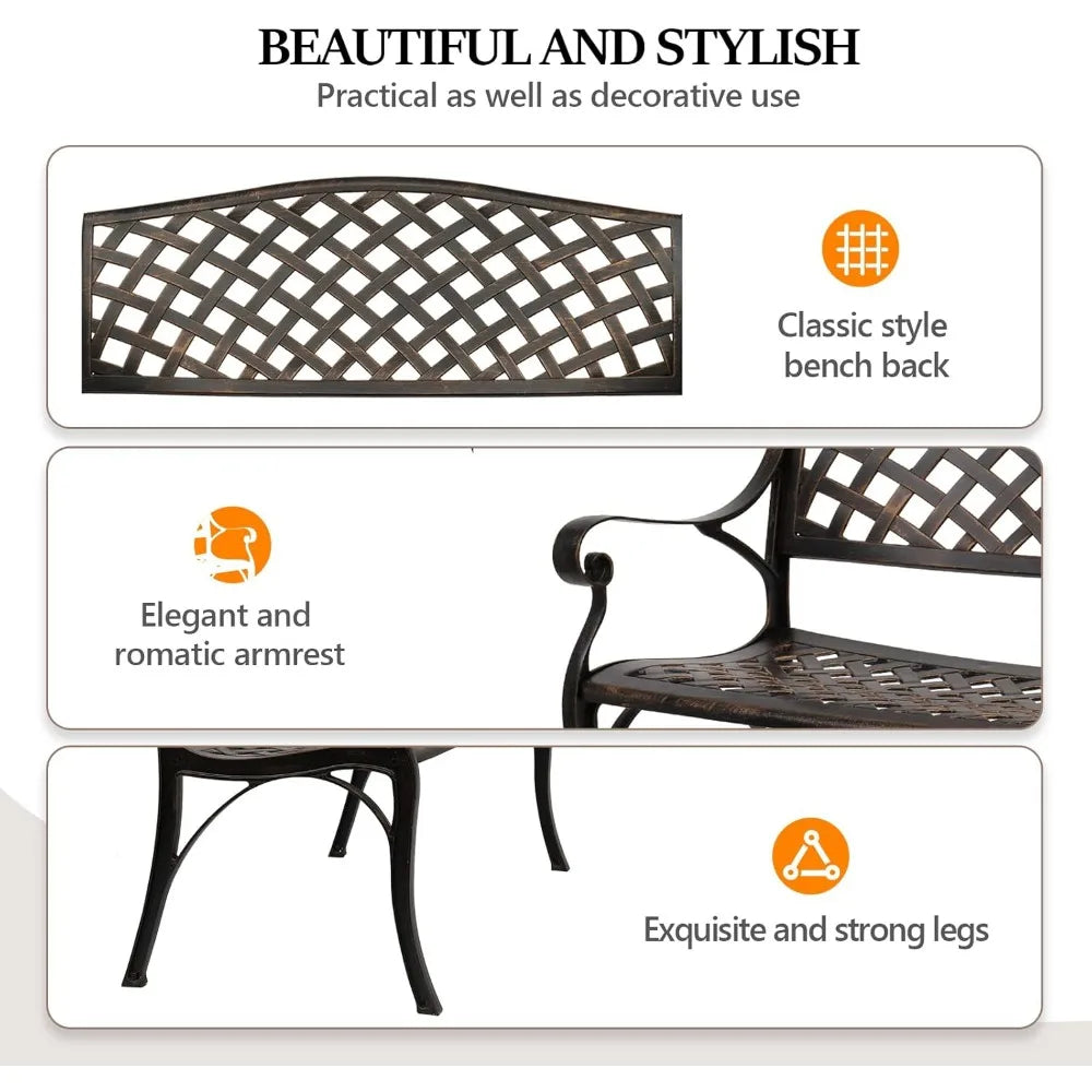 40.5" Patio Garden Bench,Anti- Rust Cast Iron Cast Aluminum Frame for Outdoor Path Yard Lawn Work Entryway Decor Deck (Brown)