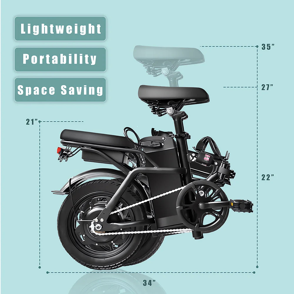 Deepower 14 Inch Foldable Electric Bicycle 400W Motor 48V 15AH Adult Mini Electric Bike Suitable for City Commuting Travel EBike