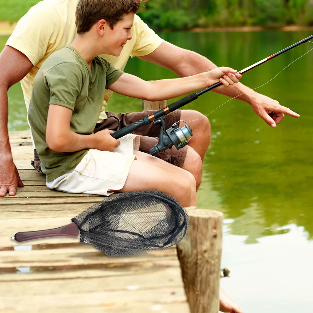 Folding Fishing Landing Net Wooden Handle Fly Fishing Net Catch and Release Net for Trout Bass Pike Fishing Tools