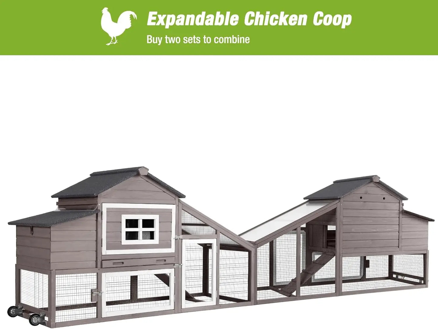 Mobile Chicken Coop with Wheels Expandable Chicken Tractor Outdoor Hen House for 2-4 Chickens 67.3" L(Brown)