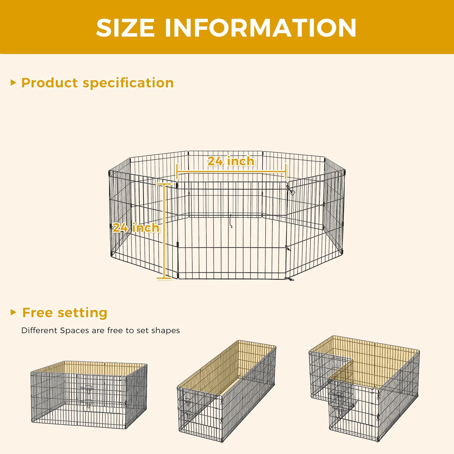 Foldable Metal Dog Playpen for Indoor/Outdoor, Pet Dog Fence Exercise, Pet Puppy Playpen Cage for Yard, Easy Assemble Cat House
