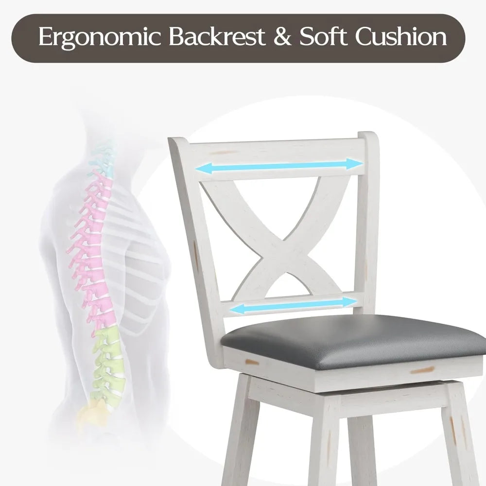 29 Inch Bar Height Swivel Stools, Kitchen Island Chairs with Back, Upholstery Bar Stool with Wood Footrest Legs,