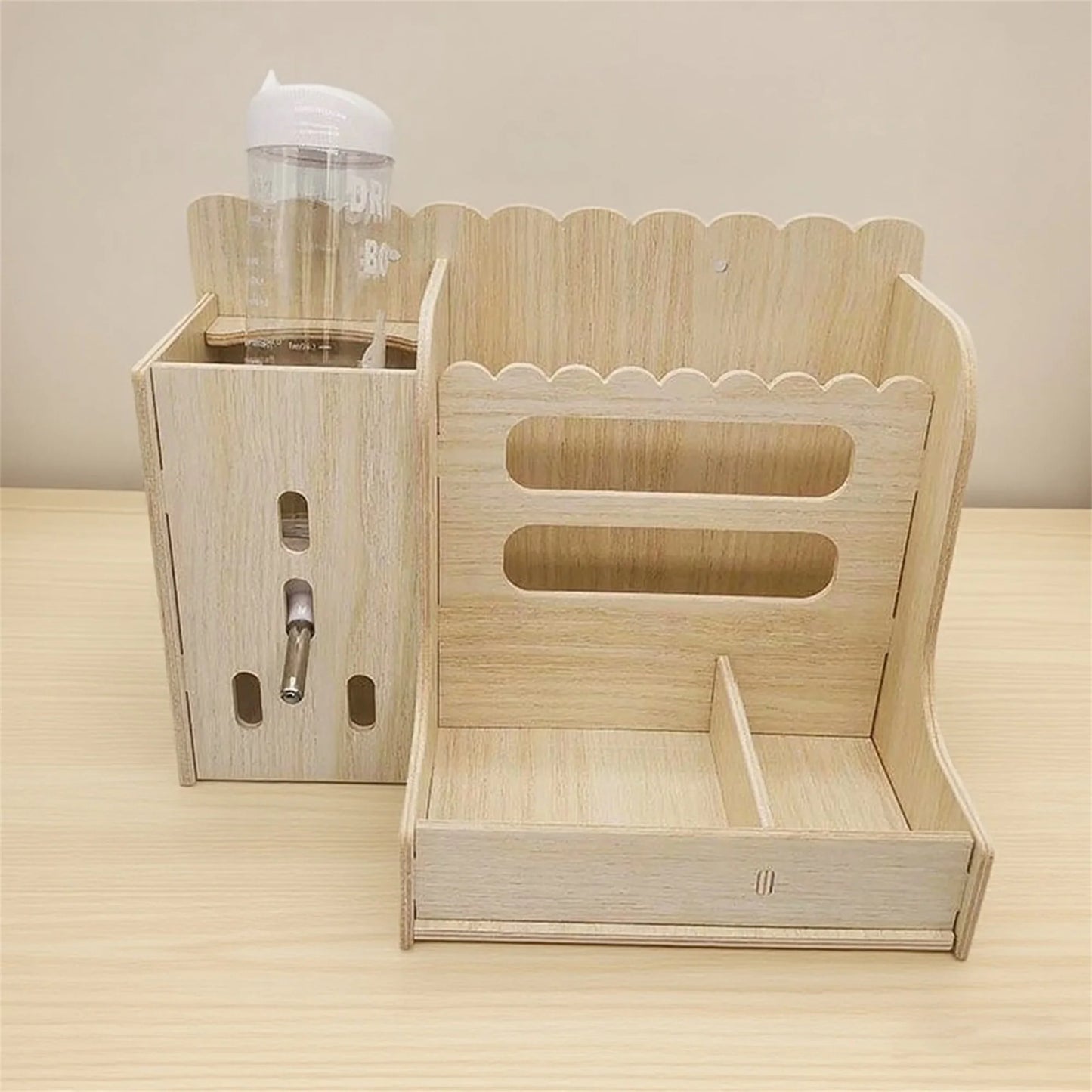 Rabbit Hutch with Hay Feeder and Water Bottle Combo Set - Wooden Guinea Pig Cage Accessories for Small Animals