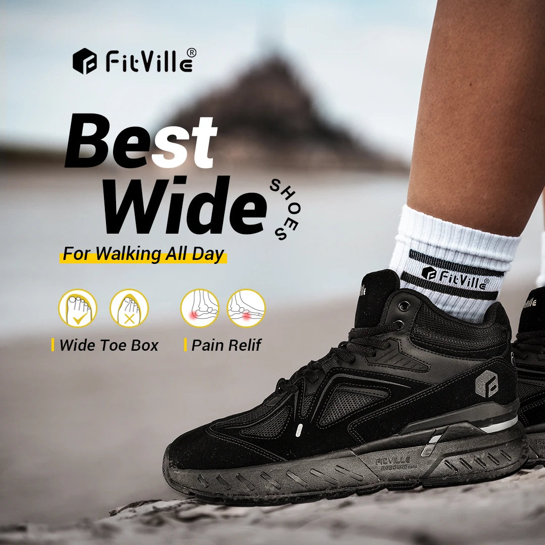 FitVille Men's High-Top Basketball Shoes Widened Lightweight Casual Sneakers Breathable For Male Swollen Feet Relieve Pain
