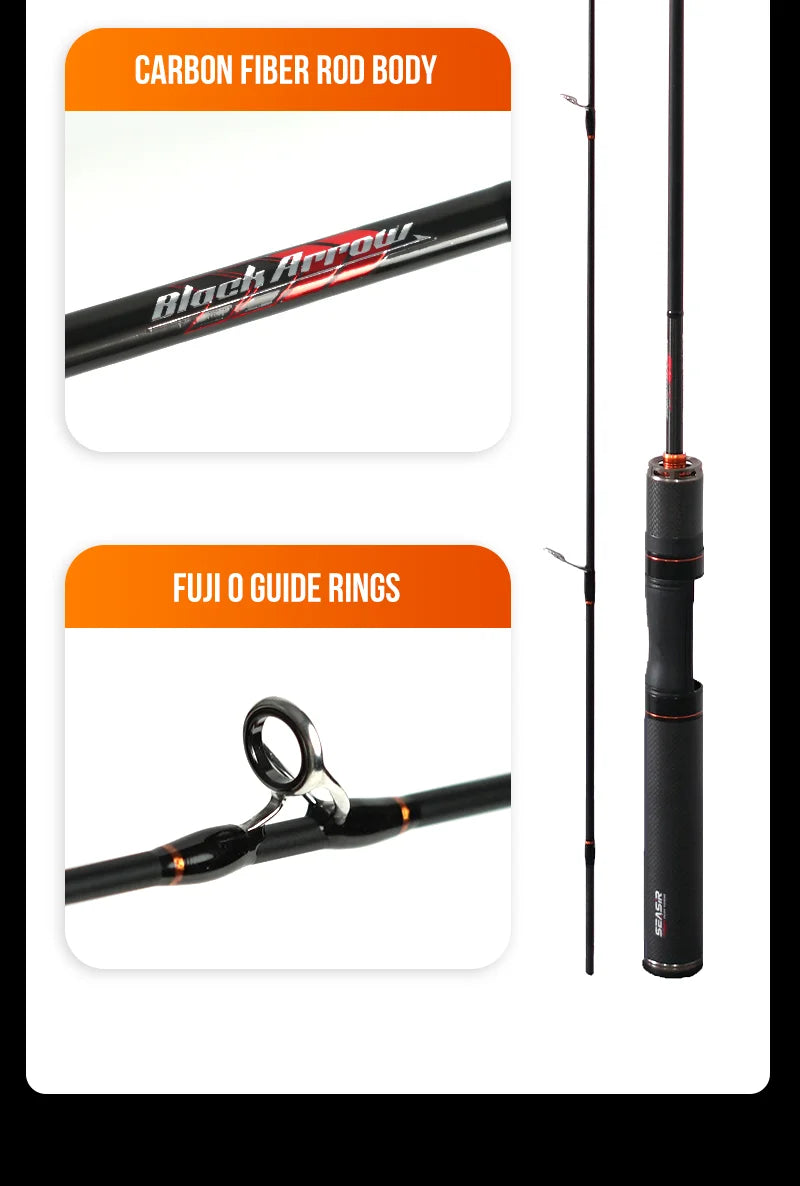 SEASIR Black Arrow Spining Baitcasting Fishing Rod 4.92FT LureWeight 0.8-10gUL Carbon Fiber FUJI O Guide Rings BFS Two Sections