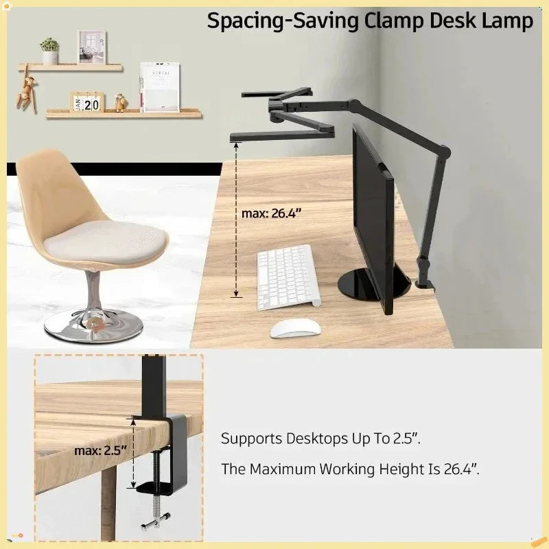 LED Architect Desk Lamp with Clamp, 41.5" Tall 24W Bright Computer Light for Home Office Study Gaming