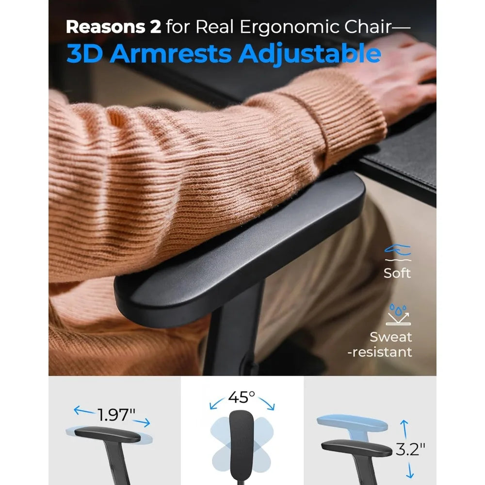 Ergonomic Mesh Office Chair - 6‘6“ Big & Tall Home Office Desk Chairs Seat Depth Adjustable with Lumbar Support - Back Height