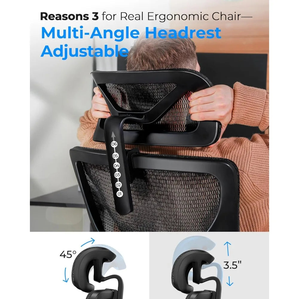 Ergonomic Mesh Office Chair - 6‘6“ Big & Tall Home Office Desk Chairs Seat Depth Adjustable with Lumbar Support - Back Height
