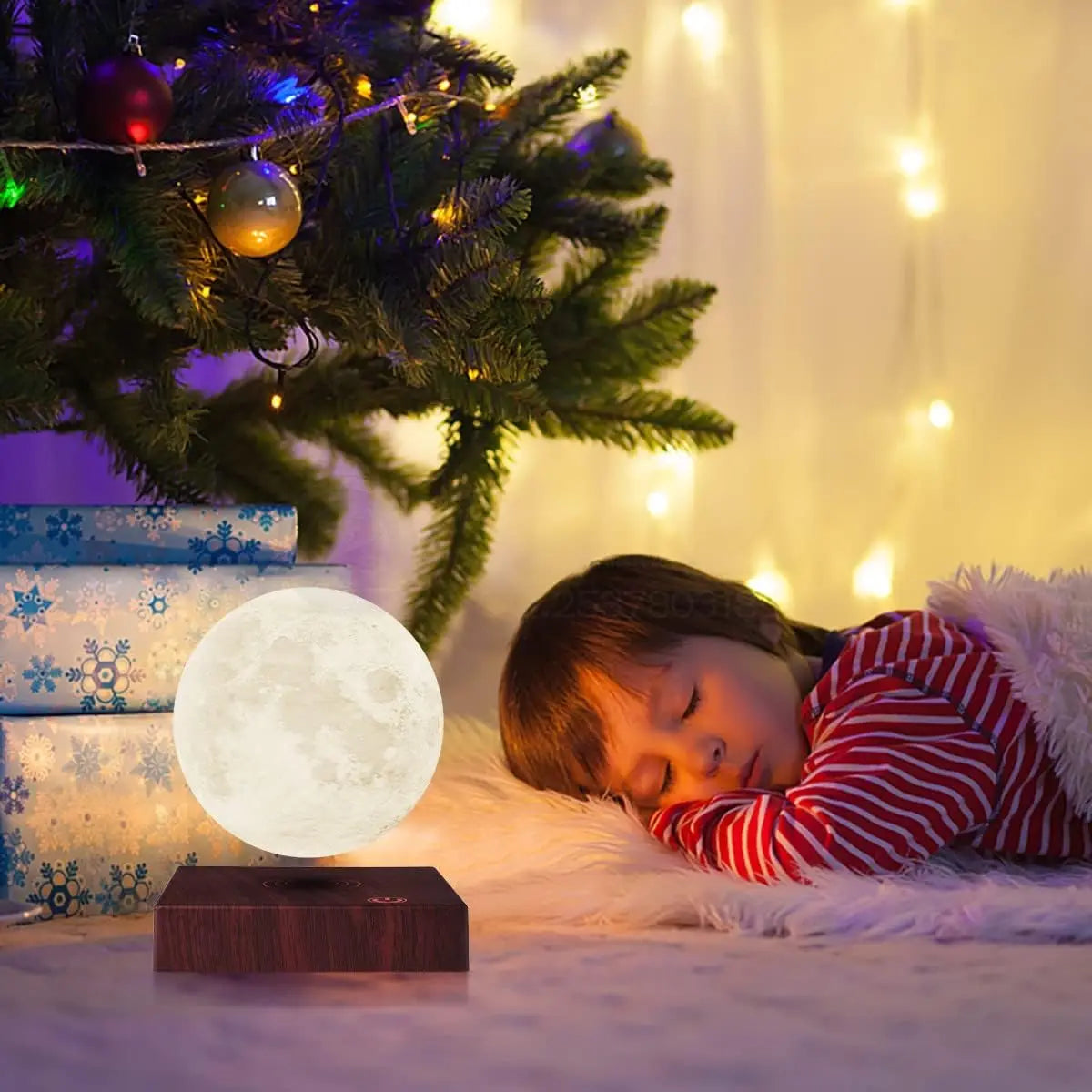 Magnetic Floating Rotating Moon Lamp with Wooden Base, 3 Color Temperature LED Night Lights of Print 3D for Unique Gifts, Room