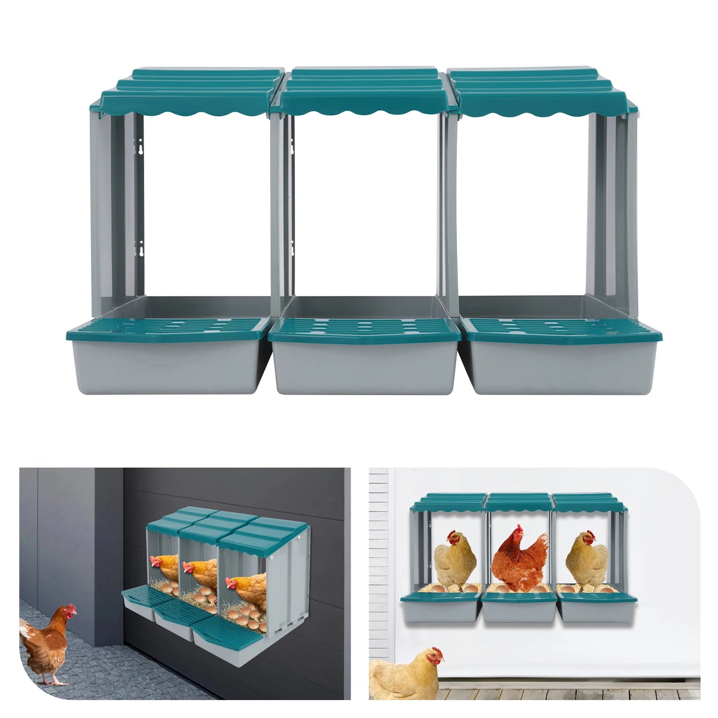 3-Compartment Chicken Nesting Box Chicken Laying Box with Egg Collection