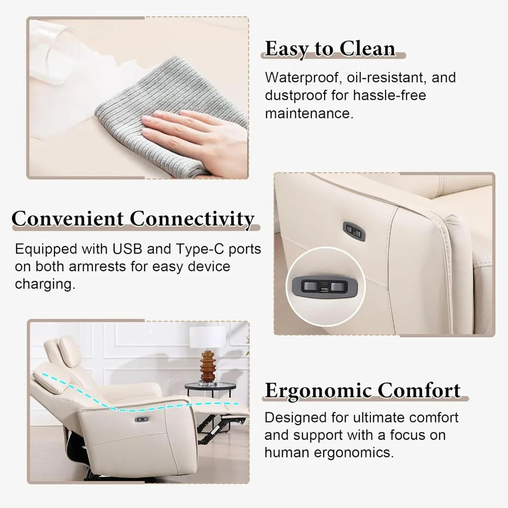 EBELLO Faux Leather Power Reclining Sofa Couch, Electric Recliner Loveseat Sofa with USB and Type-C Charging Ports, Metal Base,