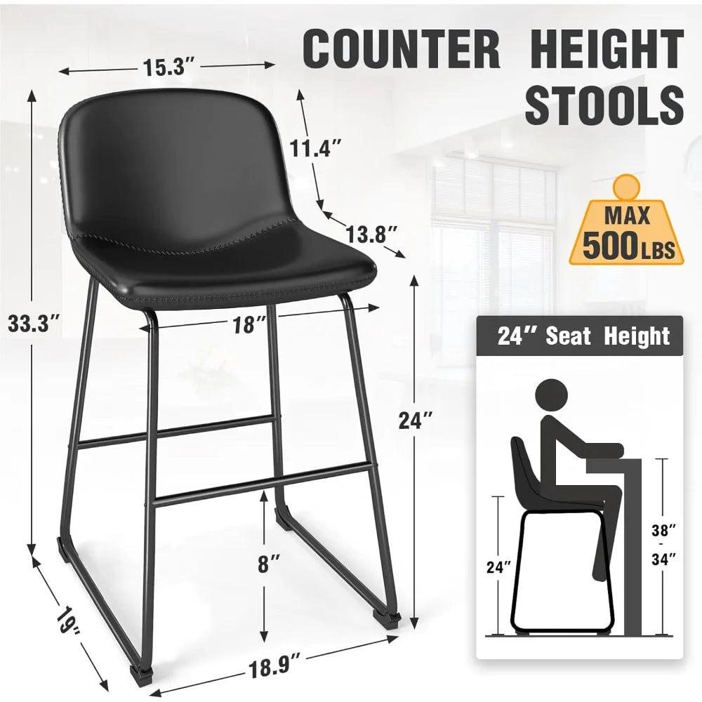 Dining Chairs Set of 2, Armless Counter Height Stools with Back Hold up to 500 lbs for Home, Kitchen, Dining Room, Bar,