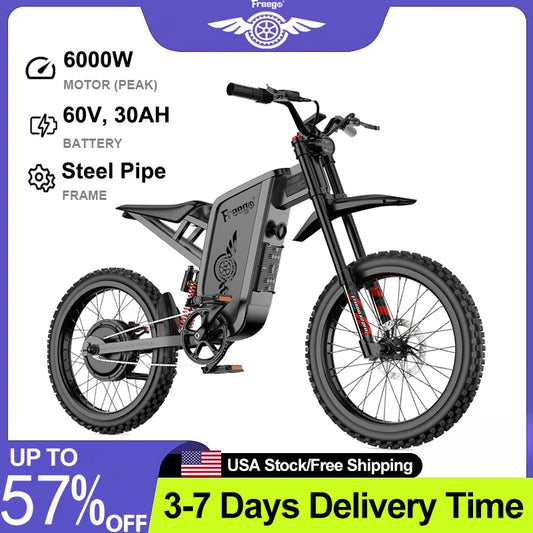 Freego Electric Dirt Bike for Adults X2 Pro Electric Motorcycle 6000W Motor 1800wh Battery Full Suspension 50MPH off-road E-Bike