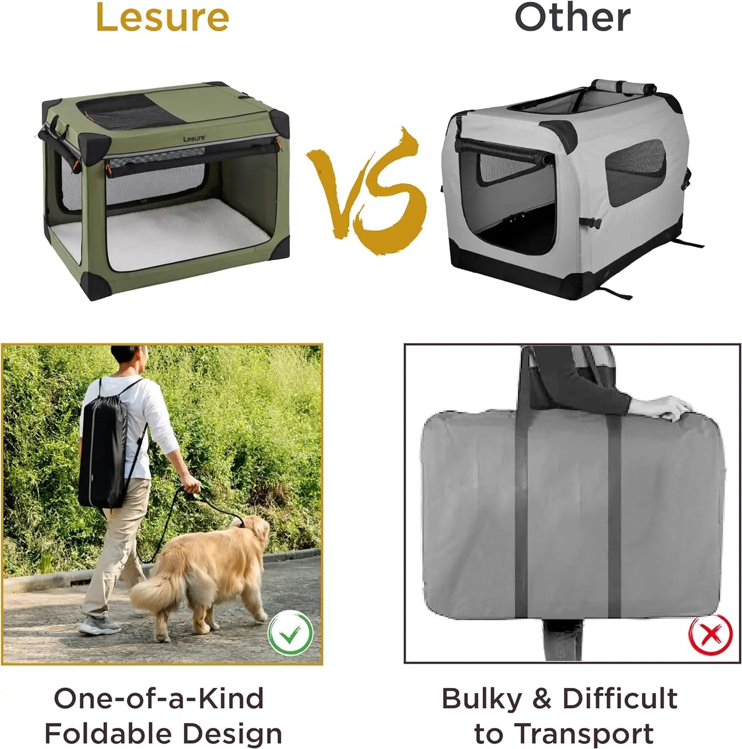 Soft Collapsible Dog Crate - 42 Inch Portable Travel Dog Crate for Extra Large Dogs Indoor & Outdoor, 4-Door Foldable