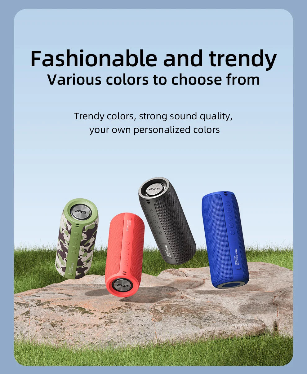 Zealot-Protable Bluetooth Speaker Enhanced Bass Portable Speaker with 12H Playtime,  IPX5 Waterproof for Camping