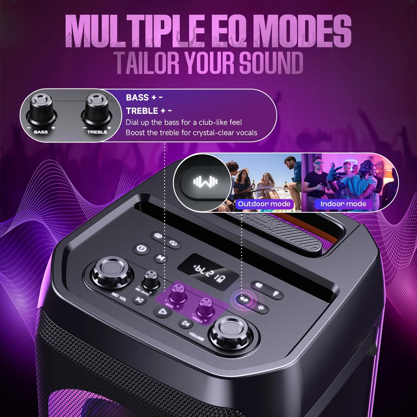 W-KING T12 Tragbare Bluetooth-Lautsprecher-Box mit 370W MAX Pro Sound, Lichtshow, CSB, Bass Boost, Rollen und Teleskopgriff