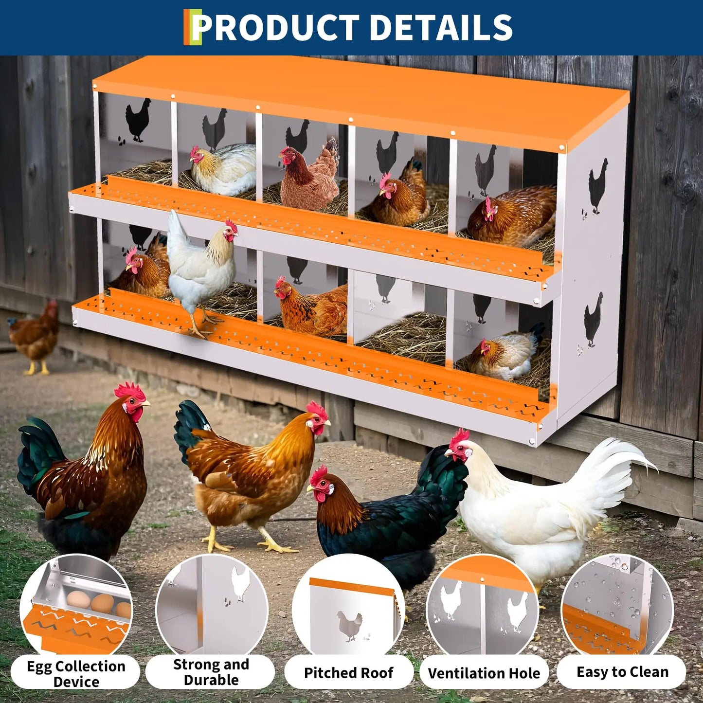 Chicken Nest Box, Chicken Nesting Boxes for Laying Eggs with Ventilation Holes & Anti-Peck Design, Space-Saving Design, Nesting