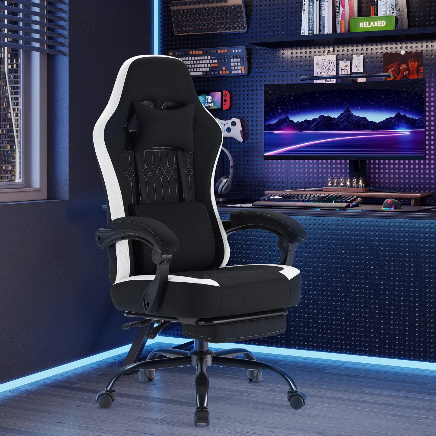 JHK Ergonomic Computer Gaming Chair Height Adjustable 360° Swivel with Headrest Lumbar Support Linkage Armrests For Office Home