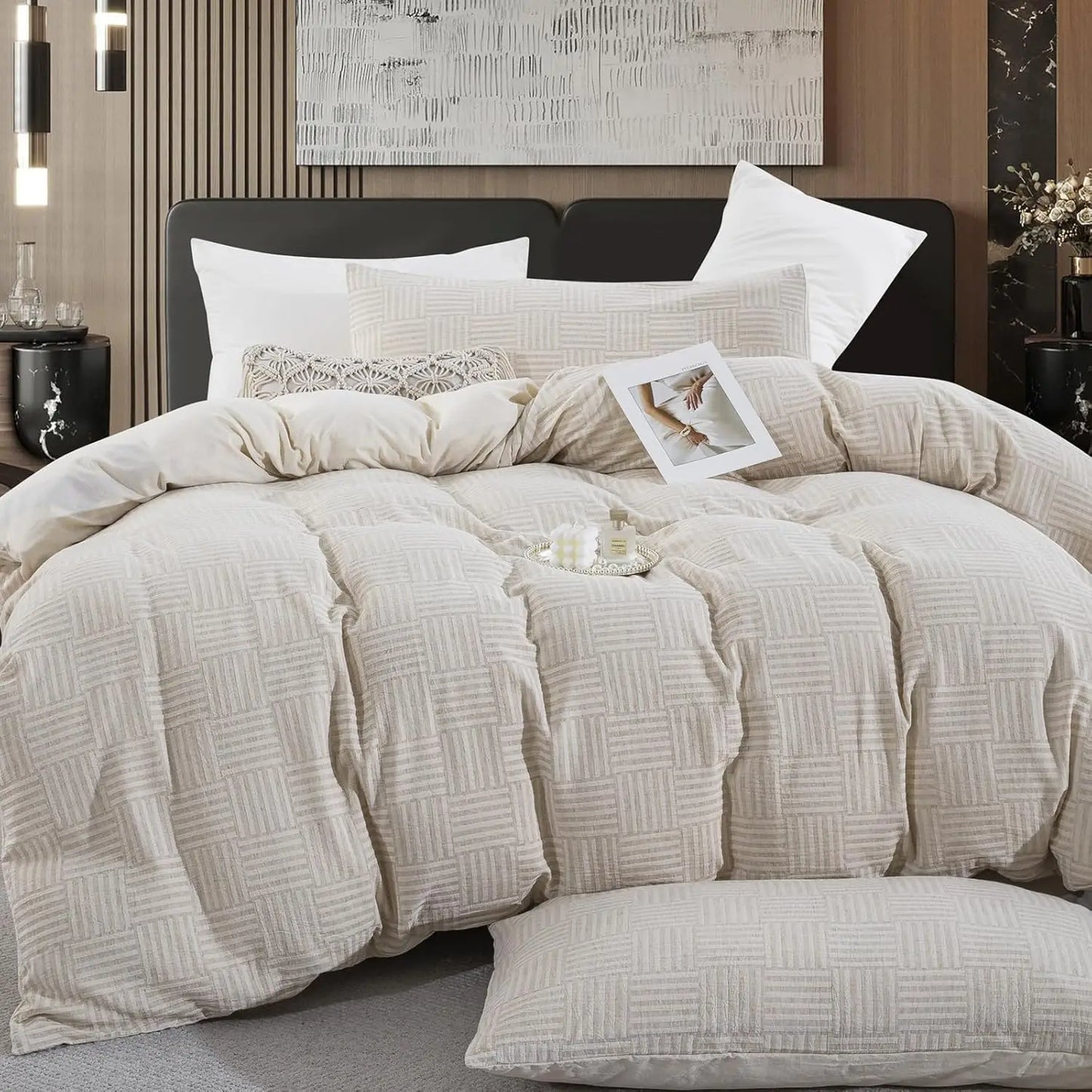 Queen Size Cotton Duvet Cover Set, 3-Piece Soft and Breathable Bedding for Year-Round Comfort