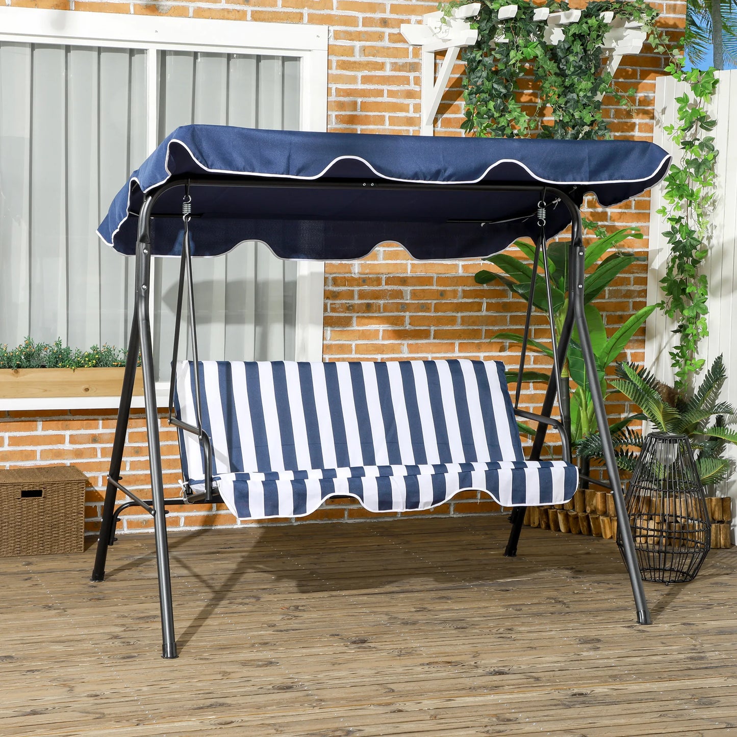 Porch Swing Hammock Bench Lounge Chair Steel 3-Seat Padded Outdoor W/ Canopy
