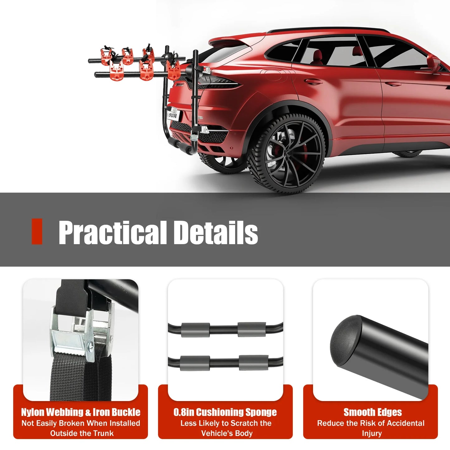 3-Bike Trunk Mount Rack Support 20Kg Load Heavy-Duty Car Rear Bike  Rack Compatible with Trunks, SUVs, Minivans.