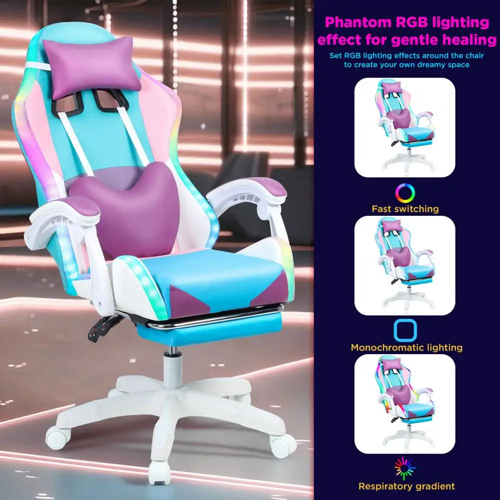 Gaming Chair with RGB LED Lights, Ergonomic Computer Chair with Massage and Footrest, Reclining Video Game Chair for Adult