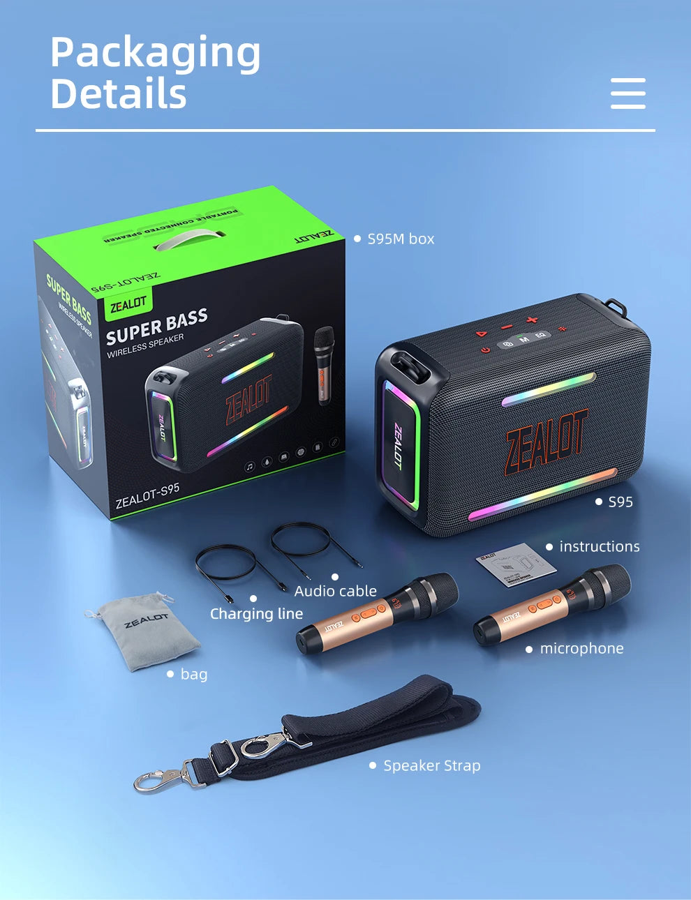 ZEALOT-S95 120W Waterproof Portable Loud Bluetooth Speaker, Wireless Outdoor Boombox SubwooferTriple Passive Radiators-Deep Bass