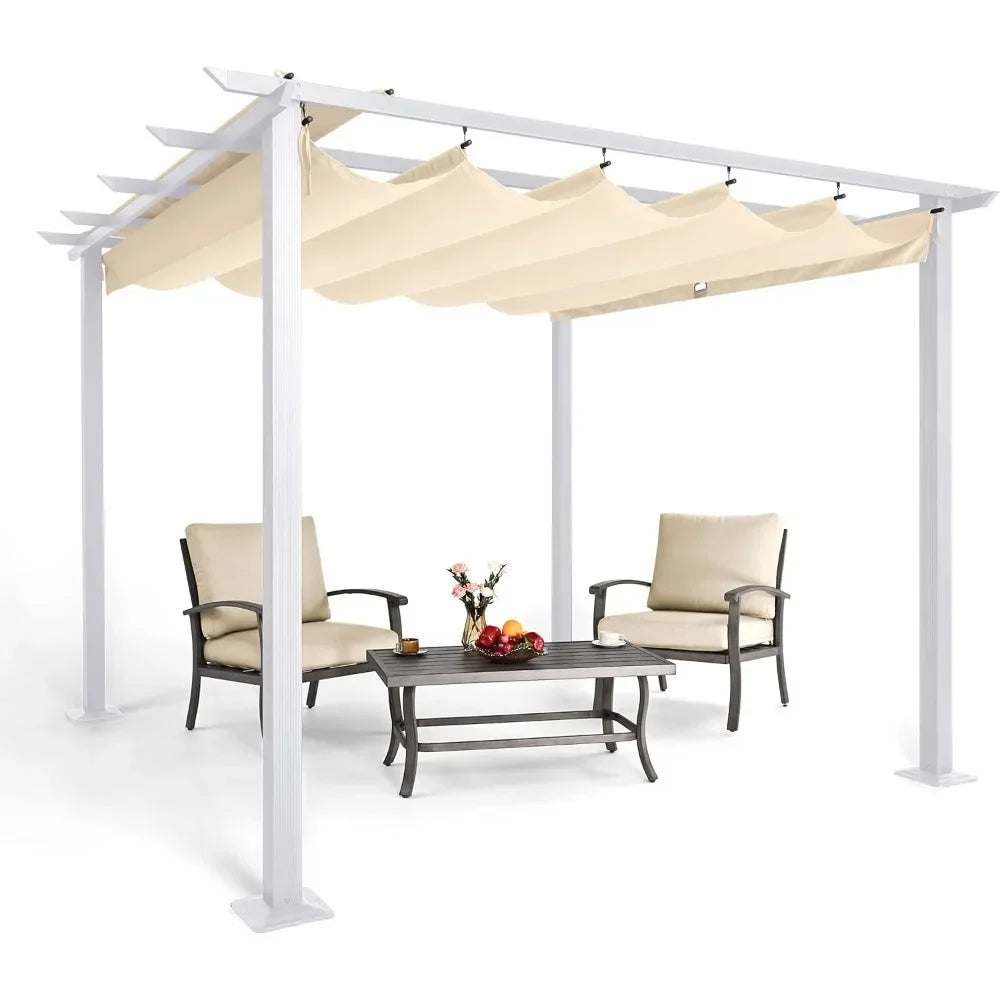10' x 10' Retractable Pergola Canopy – White Frame & Sun Shade for Backyards, Gardens & Patios