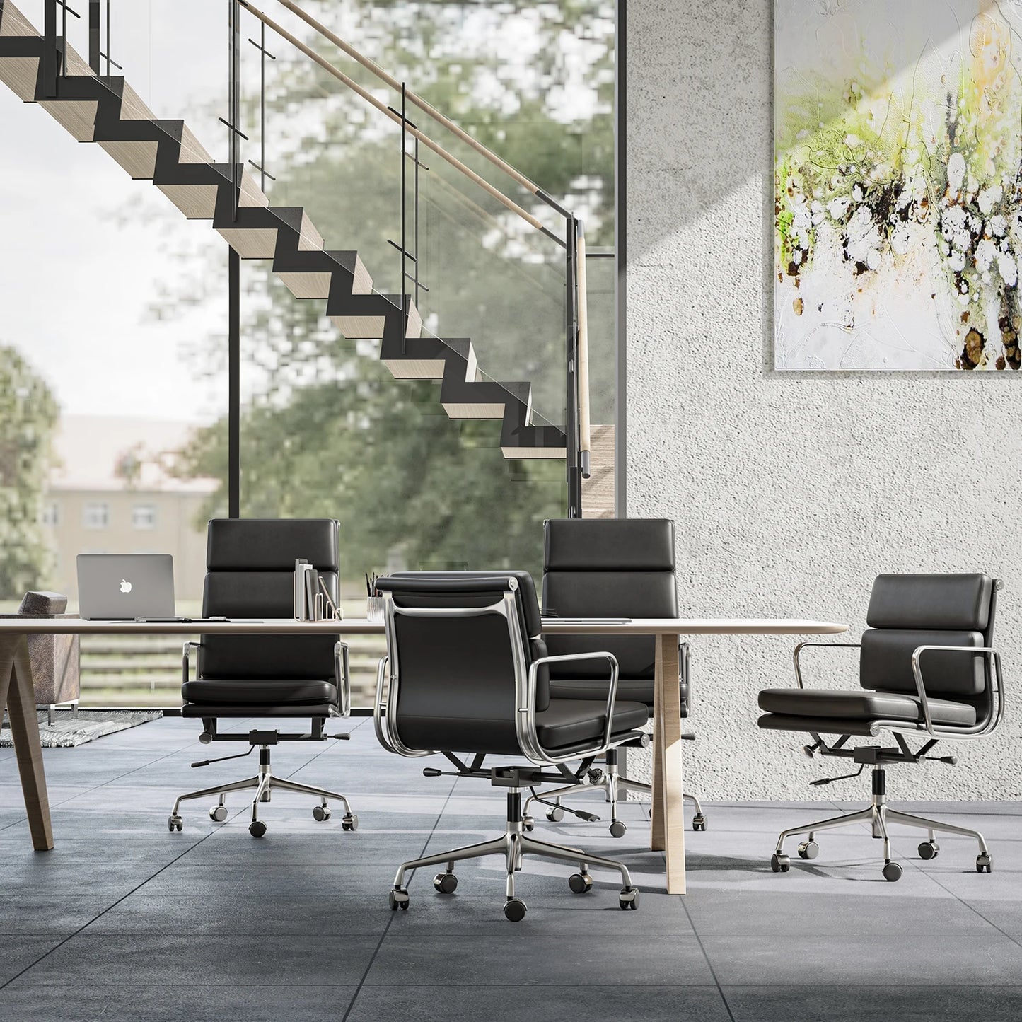 Office Guest Chair Upholstered Leather Comfortable Reception Chairs with Wheels Adjustable Swivel Rolling Office Chairs