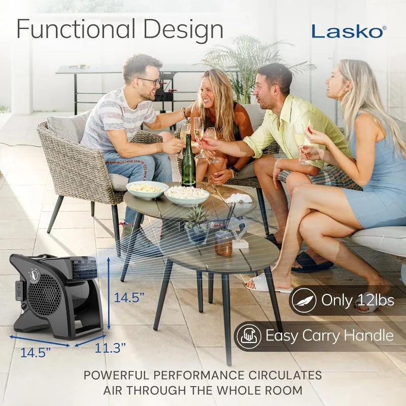 Lasko High Velocity Fan, 15", 375 CFM, Professional Utility Pivoting Blower Fan with 3 Speeds, 2 Accessory Outlets, 120V