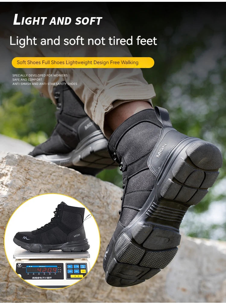 Mens Safety Shoes Steel Toe Metatarsal Protection Anti-Puncture Indestructible Shoes Trail Running Shoes Outdoor Protective Boot