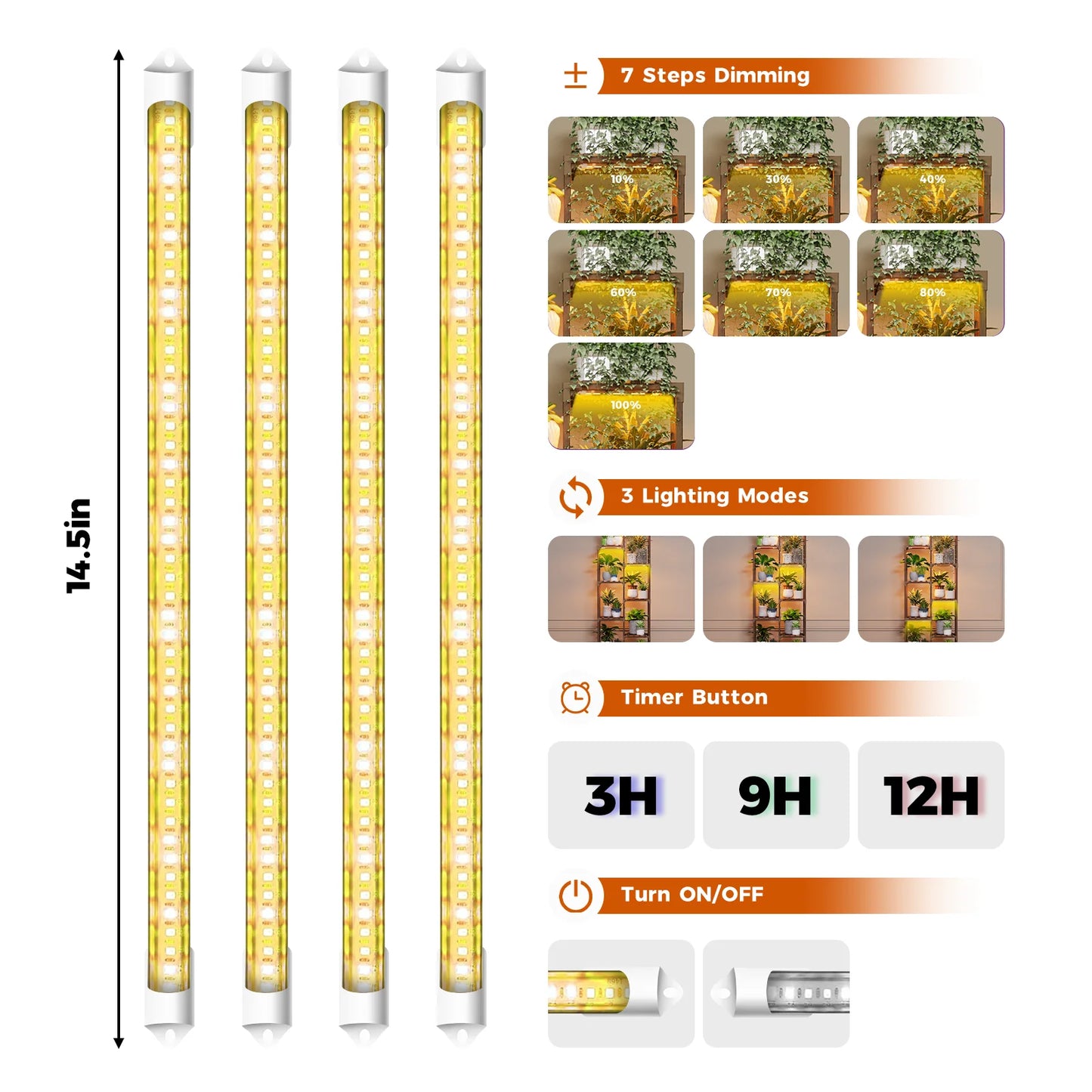 Bamworld Large Plant Stand with Grow Lights for Indoor Plants 4 Tier Wood Plant Shelf Flower Stand for Patio Living Room Balcony