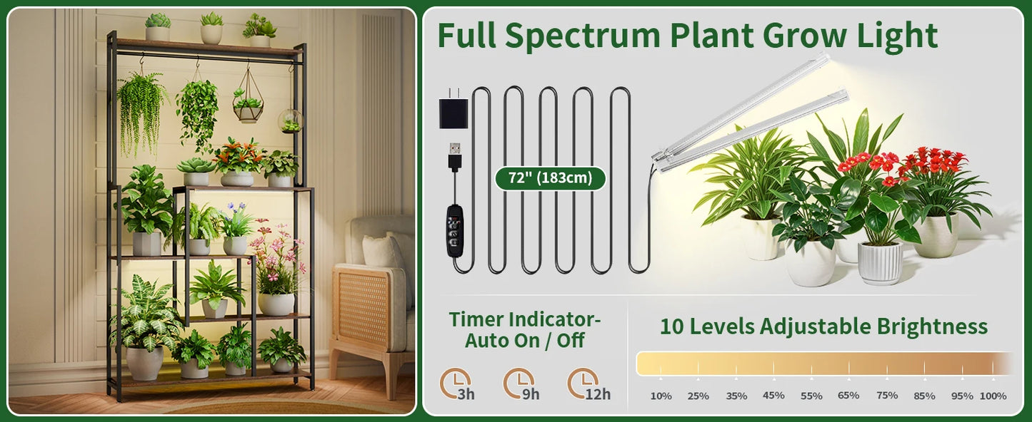 Large Plant Stand Indoor with Grow Light , 5 Tiers 12 Pots Holder, 72" Tall Metal Plant Shelf, Heavy-Duty Rectangle Display Rack