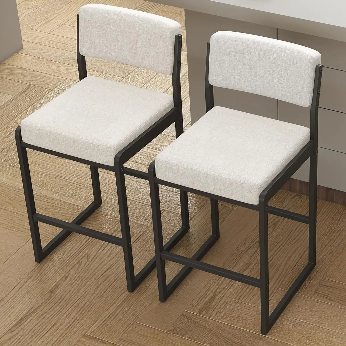 Mid Century Modern Counter Height Bar Stools, 26" Bar Height Chairs with Backs, Upholstered Counter Stools,