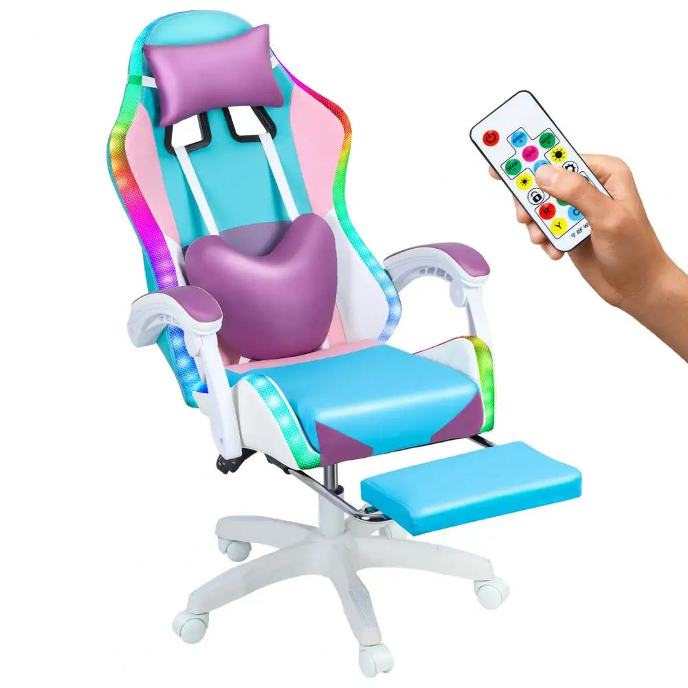 Gaming Chair with RGB LED Lights, Ergonomic Computer Chair with Massage and Footrest, Reclining Video Game Chair for Adult