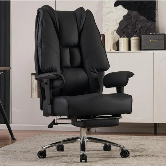 Leather High Back Executive Office Chair with Footrest, Ergonomic Chair Lumbar Support, Relieve Lower Back Pain (Black)