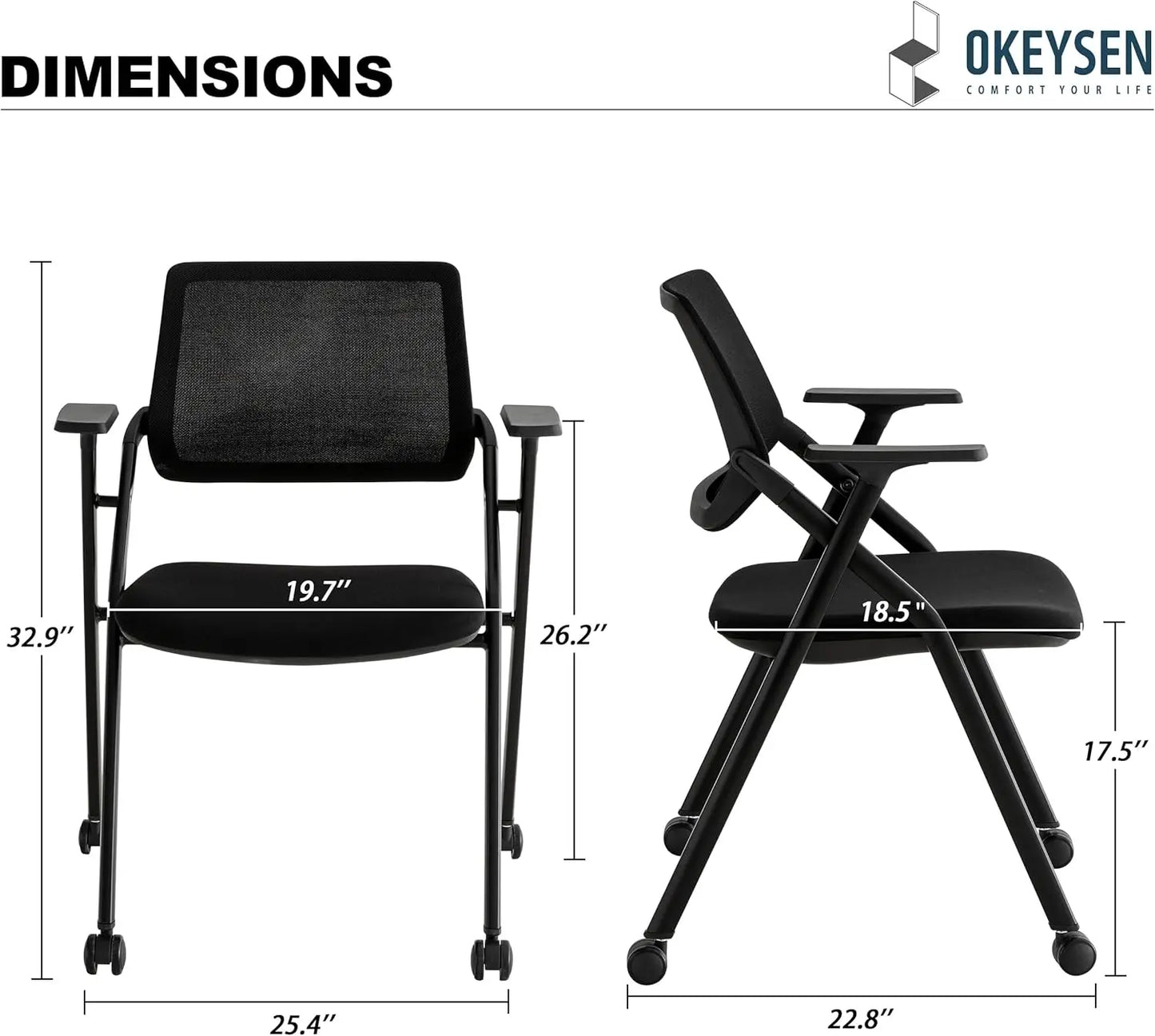 20-Pack Stackable Conference Room Chairs, Folding Office Chairs with Removable Wheels and Mesh Back