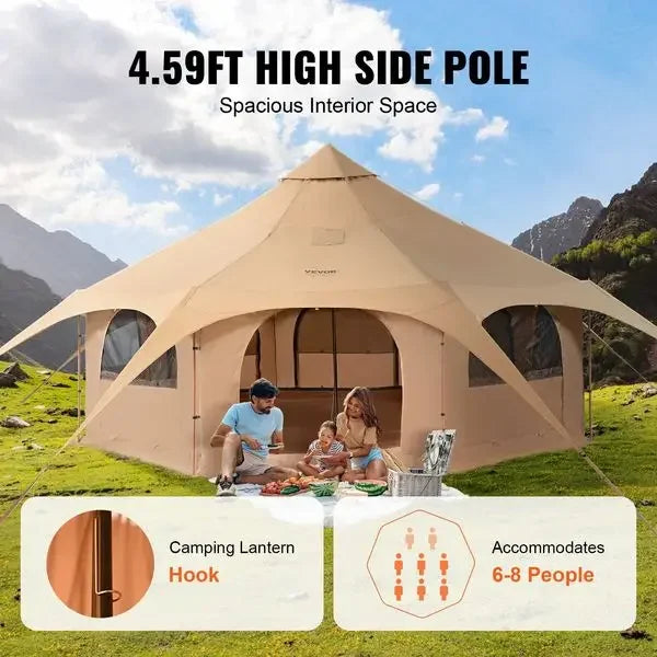 VEVOR Canvas Tent, 4 Seasons 5 m/16.4 ft Bell Tent, Canvas Tent for Camping with Stove Jack, Breathable Yurt Tent for up to 8 Pe