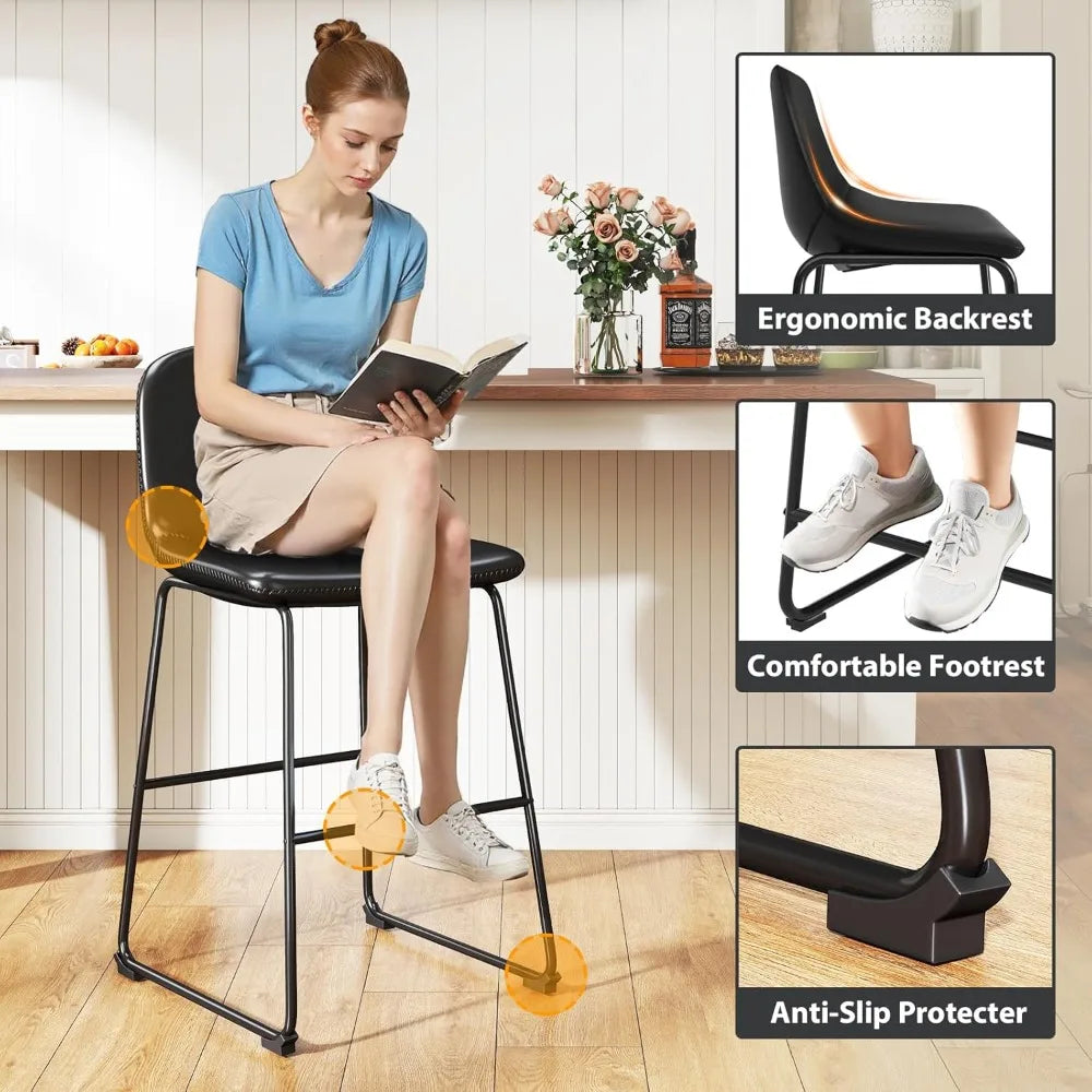 Dining Chairs Set of 2, Armless Counter Height Stools with Back Hold up to 500 lbs for Home, Kitchen, Dining Room, Bar,