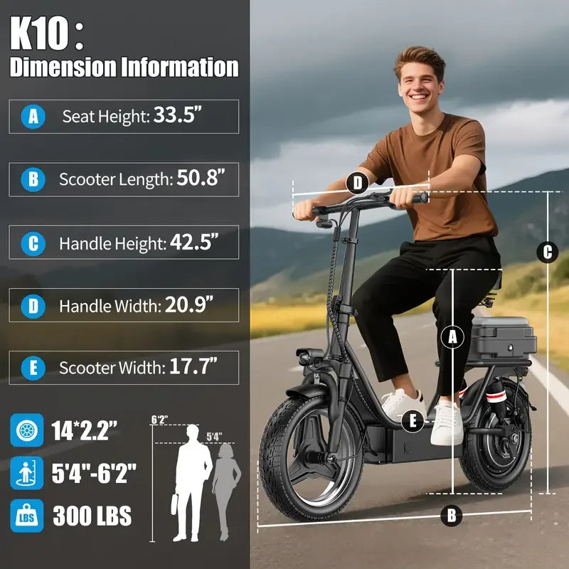 Folding electric scooter with trunk, 500W motor (peak 650W), 48V15AH, 20MPH, 24-32mile range,motorcycle for commuting travel