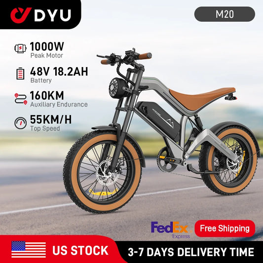M20 Electric Bicycle Peak 1500W Motor 48V18.2AH Lithium Battery Electric Bike Hydraulic Brake 20*4.0 Inch Fat Tire E-bike