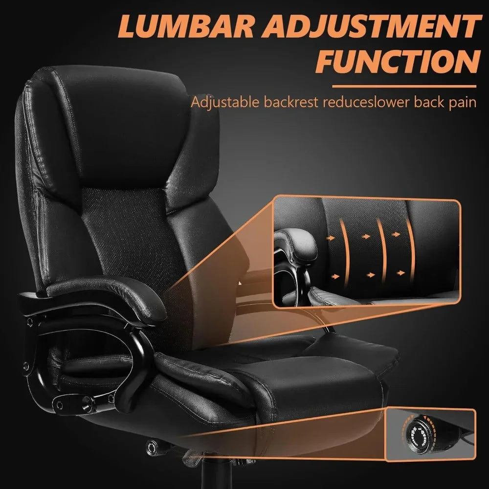 500lbs Heavy Duty Big And Tall Office Chair Dual Rubber Wheel Executive Desk Chair for Low Back Pain Relief