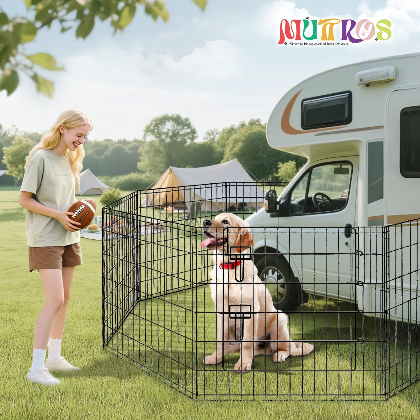 Foldable Metal Dog Playpen for Indoor/Outdoor, Pet Dog Fence Exercise, Pet Puppy Playpen Cage for Yard, Easy Assemble Cat House
