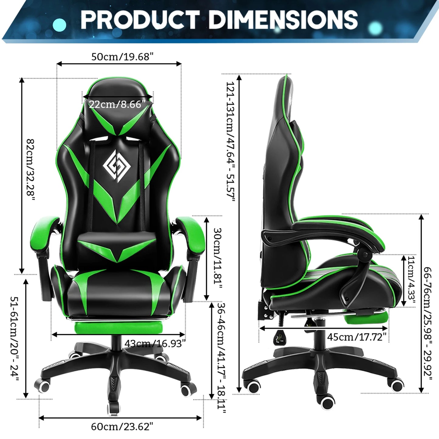 Massage Gaming Chair for Kids Computer Gamer Chair with Footrest and Lumbar Support Reclining PC Office Chair with Headrest